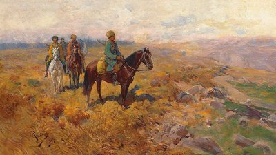 Armed Caucasian Riders on Patrol by Franz Roubaud
